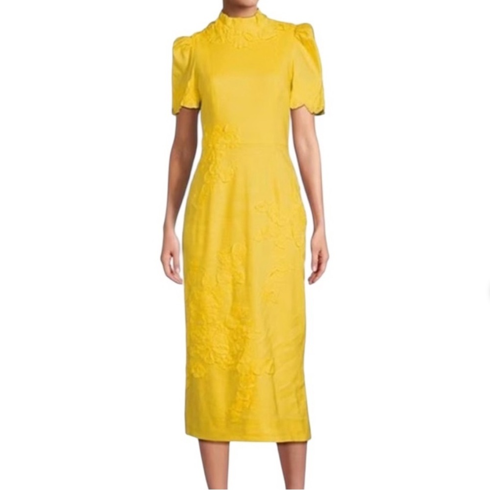 ANTONIO MELANI Bright Yellow Embroidered Midi Dress